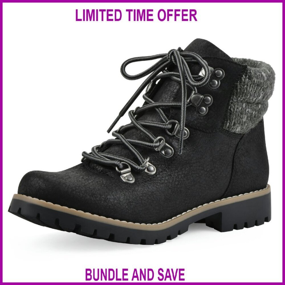 Women's Lace-Up Hiker Style Bootie with Sweater Cuff, Cushioned Insole